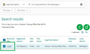 image of the search results panel, with the checkbox next to title reference ticked. 2 more icons have appeared at the top right of the panel, marked C and D.