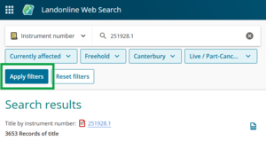 image of search title by instrument, with "apply filters" highlighted.