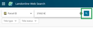 image of search by parcel ID search, with the search icon highlighted.