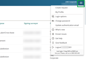 image of the main menu in Survey. The 3 line icon in the top right corner is highlighted.