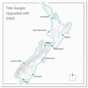Map showing the location of tide gauges upgraded with GNSS. 