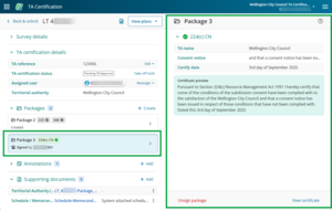 image of the TA certification screen. The signed package is highlighted on both panels.