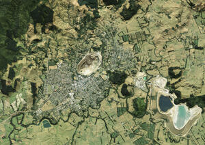 A view of Waihi showing the Waihi Mine with LiDAR adding depth to aerial photography.
