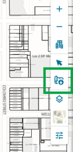screenshot of the map control toolbar, highlighting the survey data extraction tool.