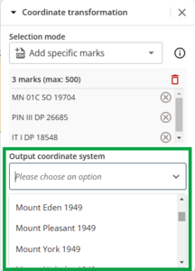 image of coordinate transformation panel, with the output coordinate system section highlighted.