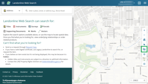 Screenshot of web search screen. The survey data extraction tool in the right-hand toolbar is highlighted.