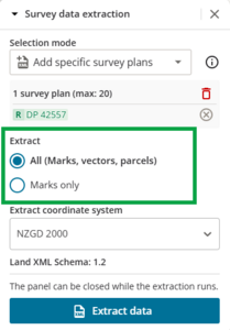 image of survey data extraction panel, with extract types highlighted.