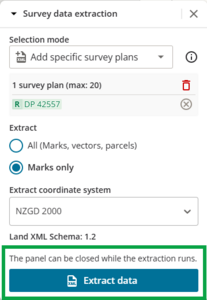 image of survey data extraction panel, with the Extract data button highlighted at the bottom of the panel.