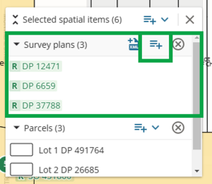 Image highlighting add all survey plans to product list button in slection bucket at top of category 