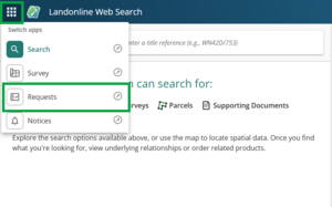 image of the opened 9-dot menu, highlighting the requests application.