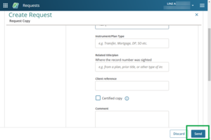 image of Create request, highlighting the Send button.