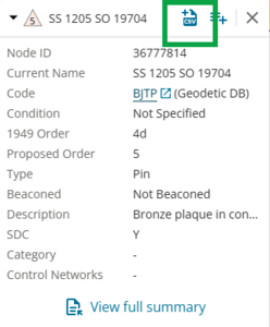 image of a mark info panel. The "add to transformation" icon at the top of panel is highlighted.