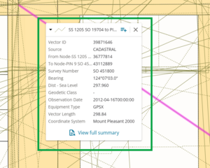 screenshot of the info panel for a selected vector in the spatial screen.