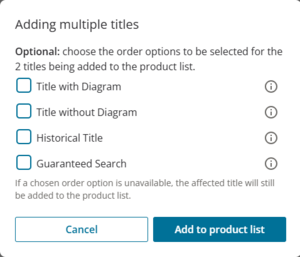 image of the order options panel. There are 4 choices of type of title to add to the product list.
