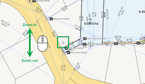 image of the spatial capture screen. The mouse is highlighted on screen, and next to this is a Mouse icon with an up and down arrow, showing "Zoom in" and "Zoom out".