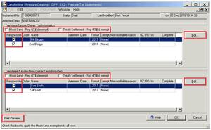 Prepare tax statements screen with options highlighted