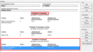 Preview page with duplicate Schedule of Easements highlighted