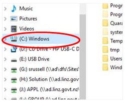 Explorer window with Windows drive highlighted