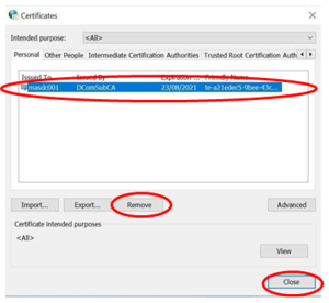 Certificates window with LINZ digital certificate selected