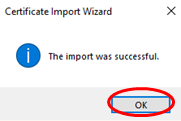 Import successful window with OK highlighted