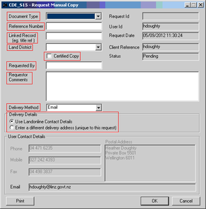 Separate Request Manual Copy searches - information required in each field