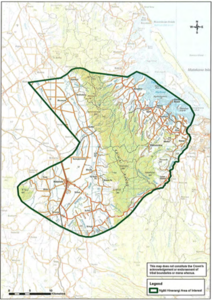 Map showing the area of interest referred to in the Deed of Settlement between Ngāti Hinerangi and the Crown.