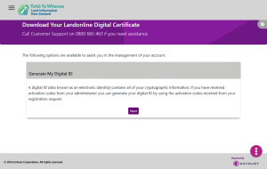 Web-based digital certificate downloader with a purple page header. Message says 'Generate my digital ID'