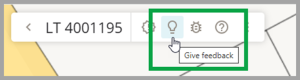 A menu in Landonline showing the Give feedback icon which is a lightbulb positioned second from the right.