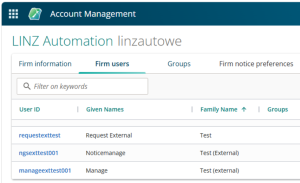 Landonline screenshot of LINZ Automation window under Account Management