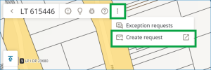 Landonline screenshot showing the three dots button and Create request option.