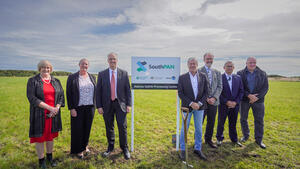 Land Information Minister Damien O’Connor and Lockheed Martin Regional Director for Australia and New Zealand David Ball turning the first sod at the site of SouthPAN’s Awarua Uplink Processing Centre.  