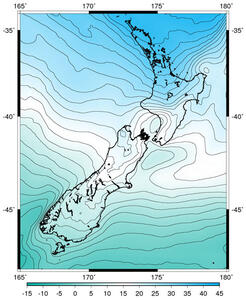 Map of New Zealand in the NZGeoid2009 model