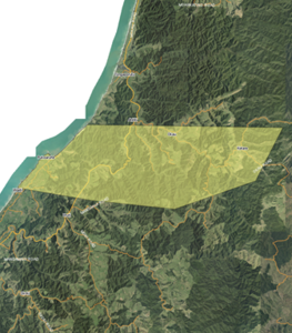 Map showing the area of interest referred to in the Deed of Settlement between Ngāti Tama and the Crown.