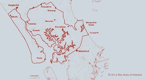 Map indicating the area of interest for Te Uri o Hau