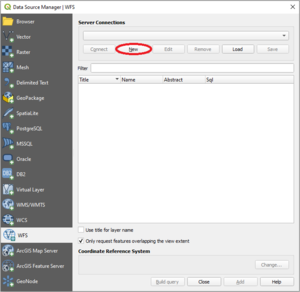 Data source manager with New highlighted