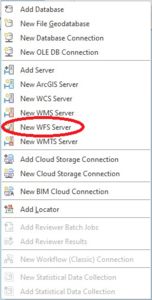 Screenshot of dialog box with 'New WFS Server' circled
