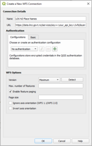 Create a New WFS Connection window