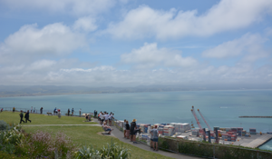 Groups of people looking out across Hawke Bay