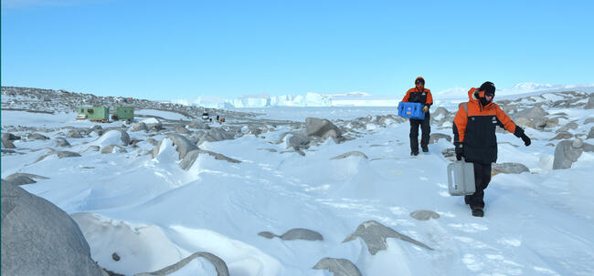 Antarctica, hiking over rocks