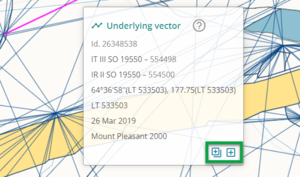 Underlying vector pop-up with bottom right icons highlighted