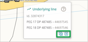 Underlying line pop-up box with bottom right icons highlighted