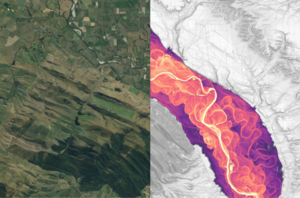 A relative elevation model created from project data sits alongside aerial imagery, showing the extra level of detail available through LiDAR. Created by Luca Heuberger.