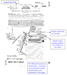 Certificate of Title Under Land Transfer Act document with interim title HB85/220 created from R 9075