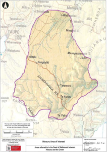 Map showing the area of interest referred to in the Deed of Settlement between Hineuru and the Crown.