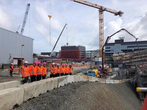 Representatives from LINZ, CRLL, CKL Surveys, and Simpson Grierson at the City Rail Link project, Mount Eden end.