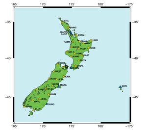 Map of the PositioNZ network across New Zealand